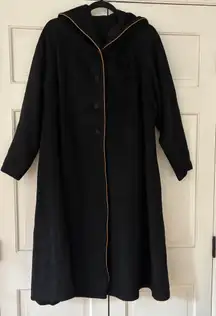 Vintage 1940s Union Wool Black Hooded Swing Coat Gold Trim VTG Union Made in USA
