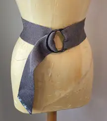 90s Banana Republic Wide Mesh Belt; OO ring buckle, dark silver tone chic style