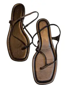 Vince Black Leather Square Toe Thong Strappy Flat Sandals Womens Size 8