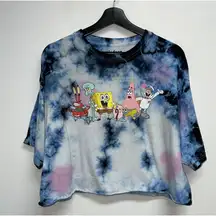 Nickelodeon Sponge Bob Tie Dye Cropped T-shirt Size L Graphic Crop Top Blue Pink