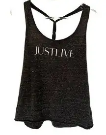 “Just Live” Heather Gray Braided Racerback Tank Top, Small/Medium