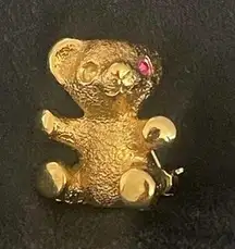 Napier Gold Filled Mini Teddy Bear with Ruby Eye Brooch Vintage Pin Jewelry RARE