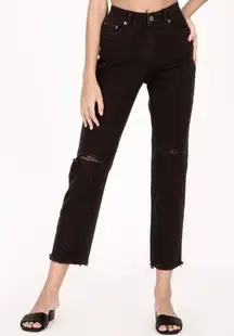 Amuse Society Selena Cropped Denim Jeans — Distressed Faded Off Black — 27 — NWT