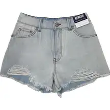 New  High Rise Distressed Denim Shorts The Wedge Light Blue