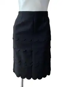 Anthropologie Maeve Black Wool Skirt sz 4 Pencil Skirt Tiered Scallop Hem