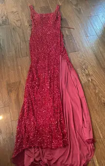 Deja Vu Red Sequin Square Neck Prom Dress