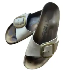 Birkenstock Madrid‎ Big Buckle Sandals White Leather Slip On Slides Size 9-9.5