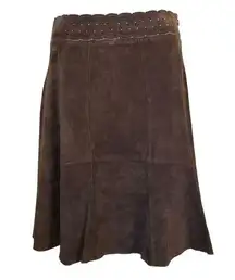 Cabi Brown Suede Leather Scallop Skirt Size 2