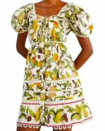 Farm Rio Fruit Orchard Mini Dress with Crochet Details Off White Size XS NWT