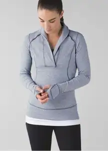 Lululemon Think Fast Pullover in Heathered Slate/Tonka Stripe size 10