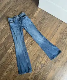 high waisted mini flare rigid denim jean pants size 4, 25” Jean