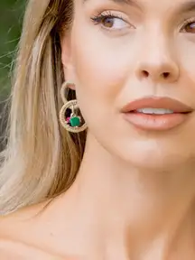 Vibe Check Raffia Jute double circle earrings with colorful beads NWT