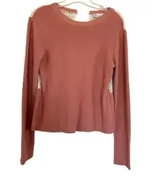 Red Valentino Mauve Rose Lace Tie Back Long Sleeve Top Size Small