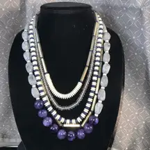 Loft necklace beaded Blue/Grey 5 row Layered 24”