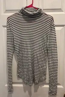 J Crew Striped Turtleneck Long Sleeve Top Women's XL Tencel Cashmere Black White