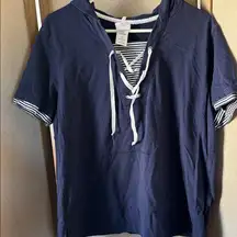 Just my size Navy Blue Lace-Up Hoodie with Striped Accents