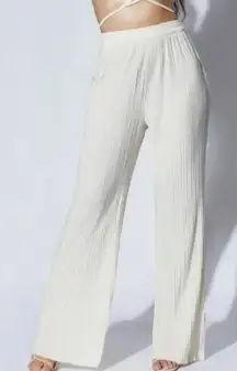 Meshki Seashell Scalloped Ribbed Coverup Satin Wide Leg Pants Size S