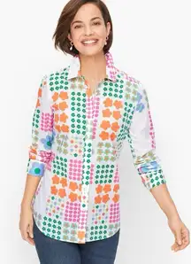Talbots Floral Patchwork Button-Down Shirt – Bright Multicolor Print, Size Large