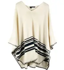 360 Cashmere Women's Cream Black Cape Shawl Poncho Soft Cozy Cashmere Wool Small