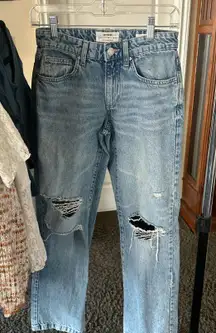 Blue Ripped Straight Leg Jeans