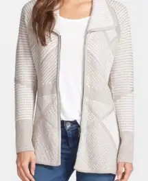 NIC+ZOE Smoke and Mirrors Beige Textured Knit Cardigan Zip Sweater Small