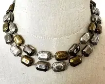 Cookie Lee silver and gold tone rectangular bead necklace