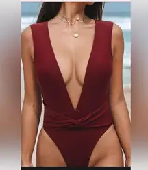 Cupshe Swimsuit 1 piece Wild Romance Plunging Open Back Tummy Control Burgundy