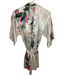 Floral‎ Peacock Satin Kimono Robe Size Small