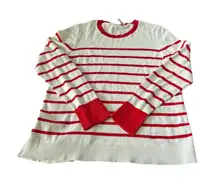 LOFT Womens Striped Sweater L Red White Long Sleeve Side Button Pullover READ