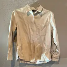 Elegant Cream Button Down Faux Leather Shirt for Women