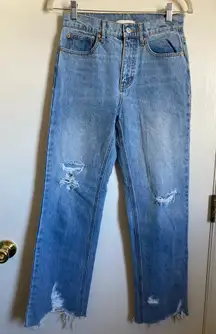 BDG Light Wash Ripped Cowboy Jean Chewed Up Raw Hem Denim Jean #Br