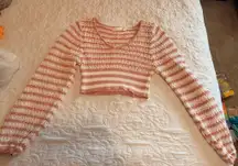 Altar'd State Crochet Long Sleeve Pink Top