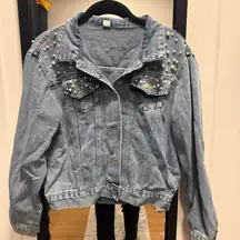 NWOT Wifey Denim Jacket with Pearl Accents