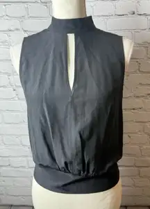 Frame silk mock neck key hole Black Sleeveless Top small