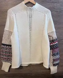 Altar’d State Sweater Crochet Ivory Balloon Sleeves Knit Crew Neck Farm Core