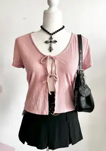 Pink Tie Front Top, Baddie, Coquette, Romantic,‎ Festival, Large, Girly
