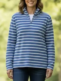 LL Bean Blue White Striped 1/4 Zip French Sailor Pullover Knit Top Size 2X