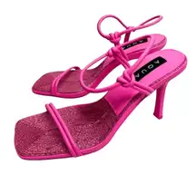 AQUA Sandals Square Toe Pink Raffia Detail Strappy Heels  Size 8.5 NEW