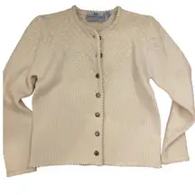 Vintage Susan Bristol 100% pure wool cream cross knit cardigan sweater sz large