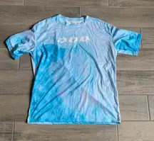 Oversized blue tie dye shirt with hibiscus print t-shirt