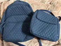 Vera Bradley Violet/Purple Floral Print Navy Backpack Extra Large With Matching Lunchbox 