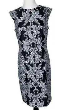 R&K Women's Black & White Sleeveless Dress Size 8 career Workwear Shift FLAWED