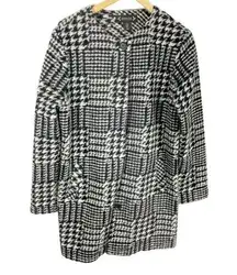 Nanette Lepore Wool Houndstooth Black Knee Length Jacket Sz M Button Front