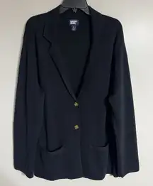 Lands End Fine Gauge Cotton Button Front Blazer Sweater Size 1X 16W-18W Black