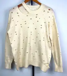 ASTR The Label Cream Knit Distressed Torn Pullover Sweater