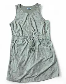 FLX Women's Sleeveless Zip Up Drawstring Waist Dress M Topographic Print Casual