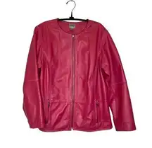 Chico’s Pink Leather Jacket Moto Zipper Jacket Sz 16 Long Sleeve Lined Pockets