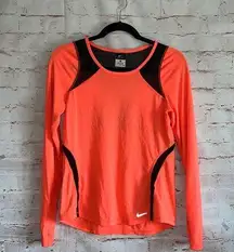 Nike  Orange Black Mesh Long Sleeve DRIFIT Thumbhole Top size XL workout gym