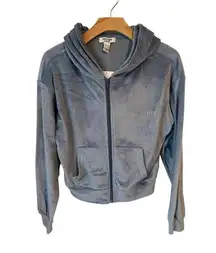 Refuge Hoodie Jacket Womens XL Blue Velour Velvet Full Zip Rinestone QUEEN NEW