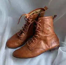 FRYE Jillian Leather Lace Up Brown Ankle Riding Boots Prairie Cottagecore Boho